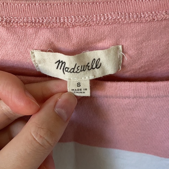 SOLD - LIKE NEW Madewell Pink & White Boxy Boatneck Top - Picture 3 of 5